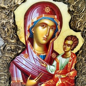 Greek Art Corner - Holy Mary in rustic slate 1' x 1' - 041-c