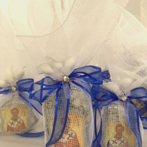 Greek favors with an icon of saint nickolas.