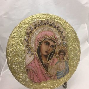 virgin mary wooden icon gold