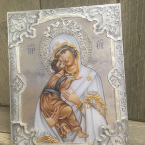 embossed wooden virgin mary icon